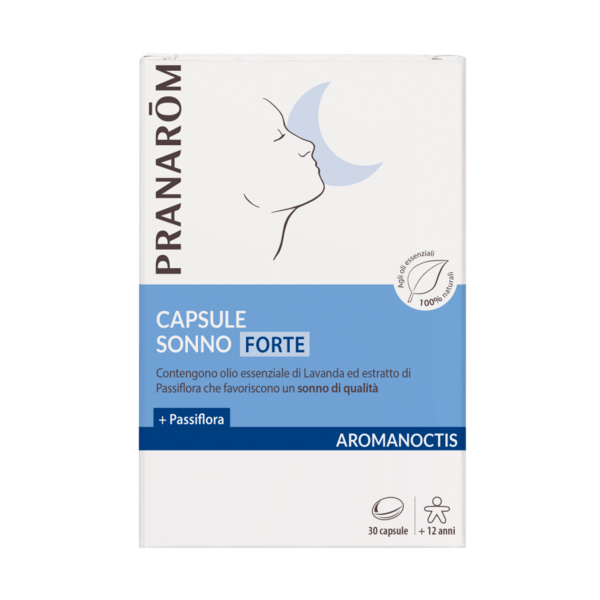 Pranarom Aromanoctis Forte Sonno Favorisce l'Addormentamento e il Rilassamento con Oli Essenziali Biologici 30 Capsule