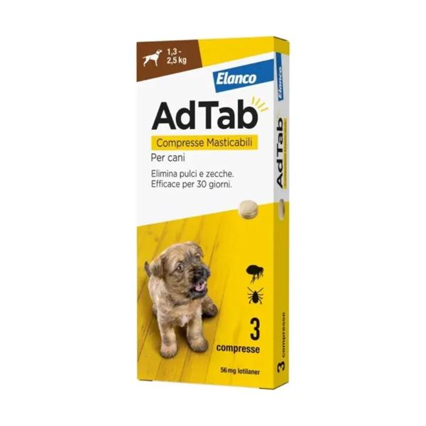 AdTab Antiparassitario per Cani 1,3-2,5 kg da 3 Compresse Masticabili da 56 mg — confronto prezzi