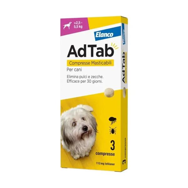 AdTab Antiparassitario per Cani 2,5-5,5 kg da 3 Compresse Masticabili 112 mg