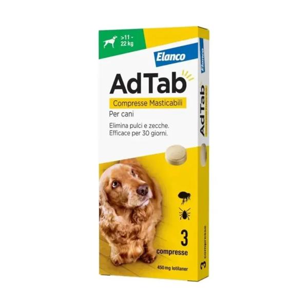 AdTab Antiparassitario per Cani 11-22 kg da 3 Compresse Masticabili 450 mg