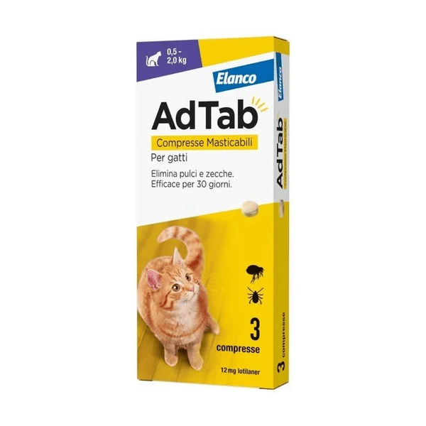 Adtab Per Gatti Da 0,5 A 2kg 3 Compresse Masticabili 12 mg — confronto prezzi