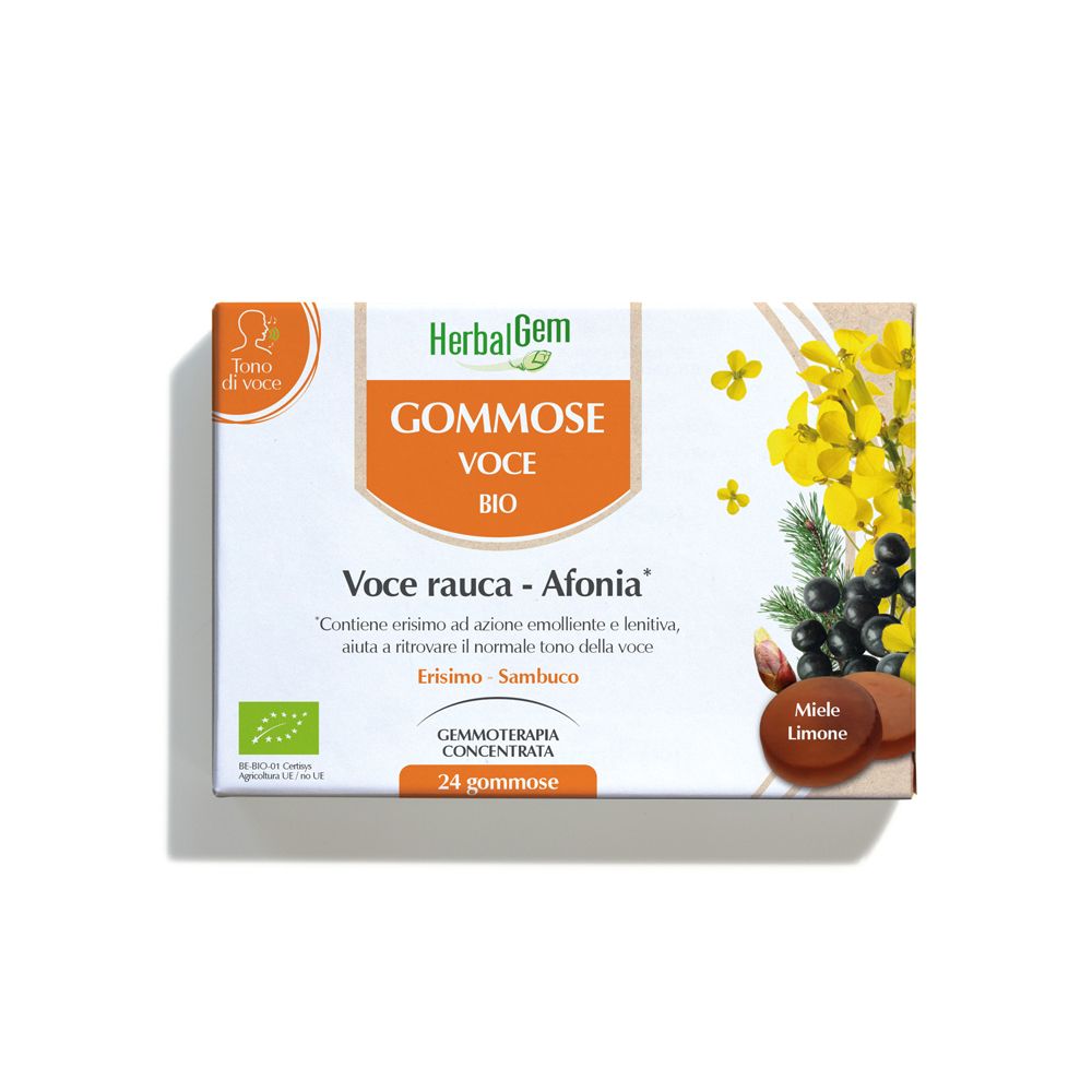 Herbalgem Gommose Voce Bio per Rauca e Afonia Gusto Miele Limone 38,4 g Caramelle