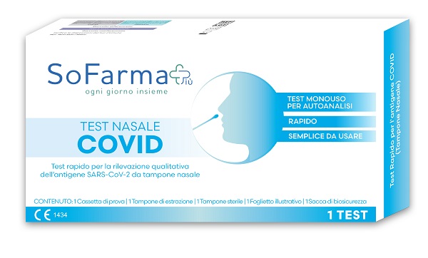 Test antigenico rapido covid-19 sofarmapiu' nasale autodiagnostico determinazione qualitativa antigeni sars-cov-2 in tamponi nasali mediante immunocromatografia