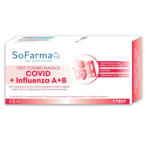 SofarmaPiu Test Antigenico Rapido Combinato per Covid-19 e Influenza A/B 1 Tampone Nasale