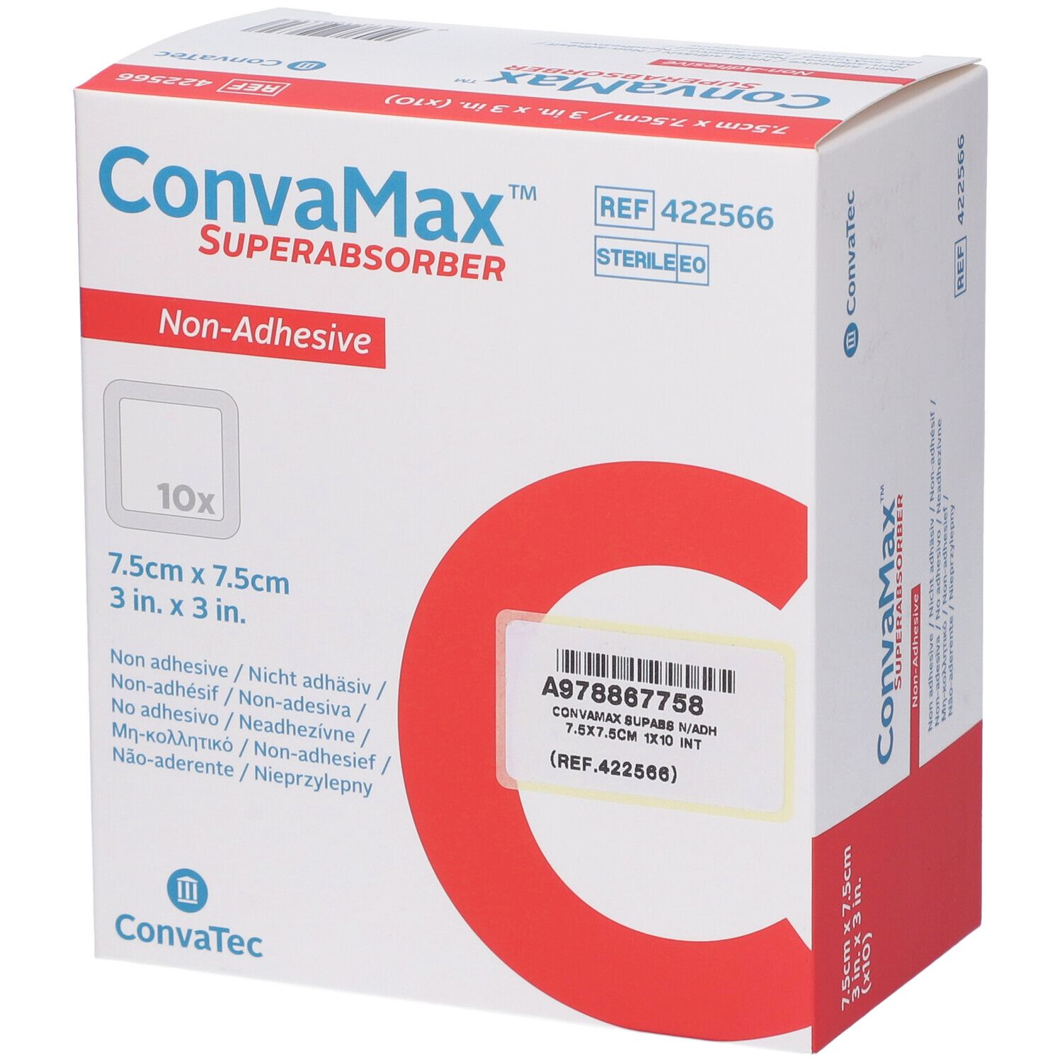 Medicazione Avanzata Convamax Superabsorber Non-Adhesive 7,5x7,5cm 10 pz in tessuto non