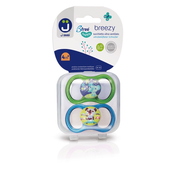 J bimbi b free breezy happy 4+ m 2 succhietti in silicone verde/turchese