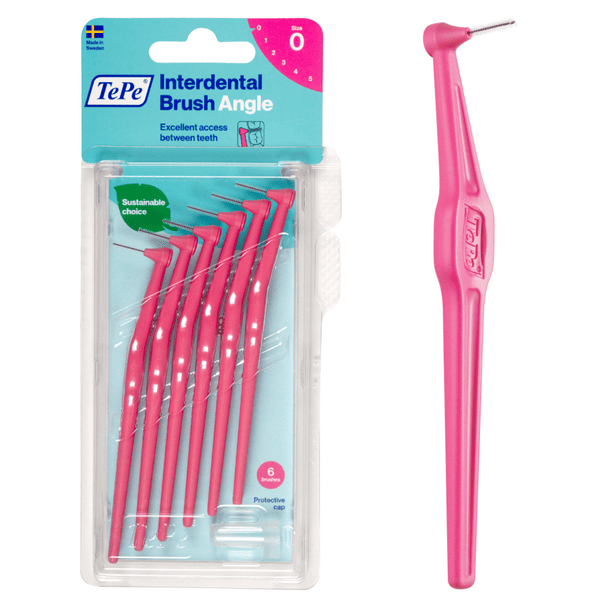 TePe Angle Rosa Scovolino Angolato Interdentale ISO 0 0,4 mm 6 Pezzi Anti-Placca Spazi Stretti
