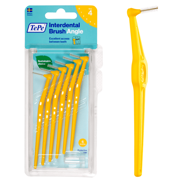 TePe Angle Giallo Scovolino Angolato Interdentale ISO 4 0,7 mm 6 Pezzi Anti-Placca Denti Posteriori