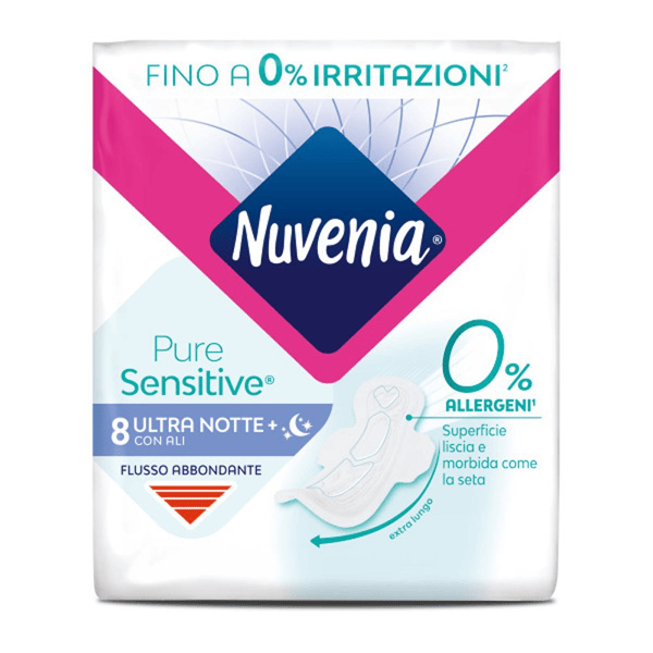 Nuvenia Pure Sensitive Ultra Notte 8P Assorbenti Delicati 0 % Allergeni Sensibili