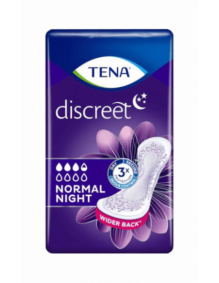 Tena Discreet Normal Night 10 Assorbenti Notte per Perdite Urinarie Leggere e Moderate con Alta Protezione da Supina