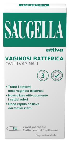 Saugella Attiva Vaginosi Batterica 7 Ovuli Vaginali per Perdite Insolite Cattivo Odore e Fastidio Intimo