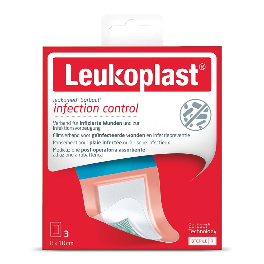 Leukoplast Leukomed Sorbact Medicazione Impermeabile Ed Assorbente Per Ferite Infette 8 X 10cm 3 Pezzi
