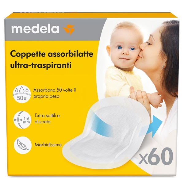 Medela Coppette Assorbilatte Assorbenti Extra Sottili Confezionate Singolarmente 60 Pezzi