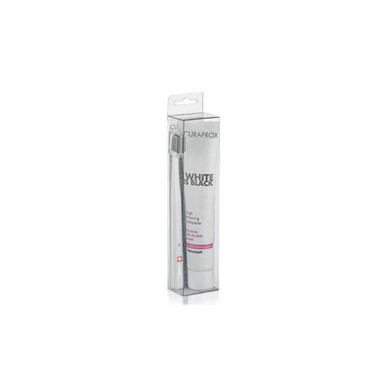 Curaprox white is black set con dentifricio extra dolce da 90 ml + spazzolino white