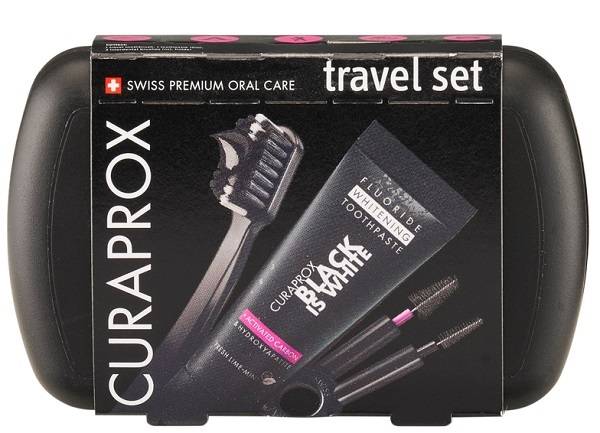 Curaprox Black is White - Set da Viaggio Spazzolino + Dentifricio + Scovolini