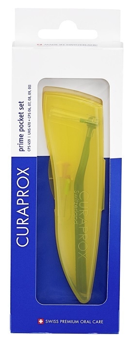 Curaprox Cps 459 Prime Pocket - Set per la pulizia dei denti, 1 manico 5 scovolini