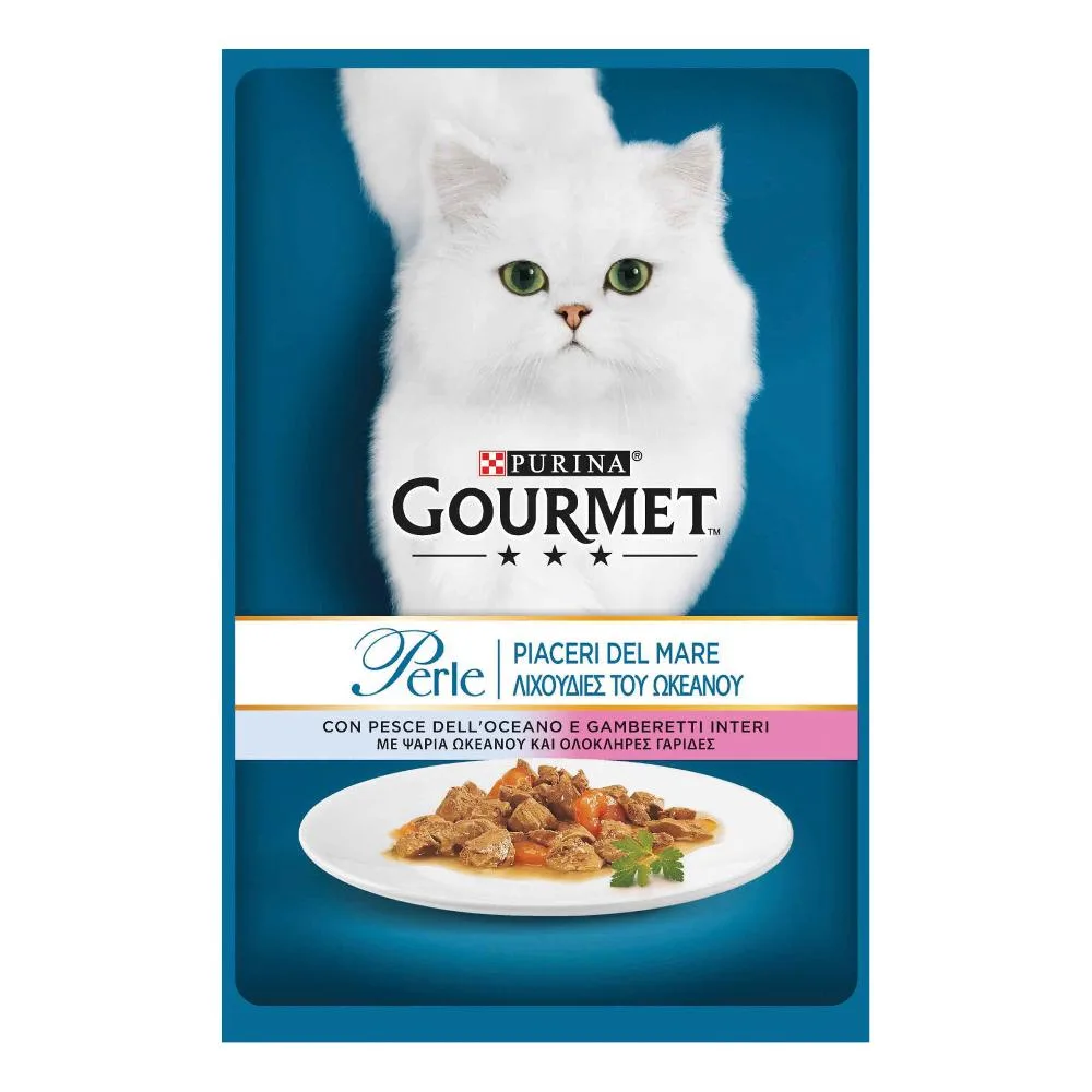 NESTLE' PURINA GOURMET GATTO PERLE PIACERI DEL MARE PESCE DELL'OCEANO GAMBERETTI 85GR (bustina)