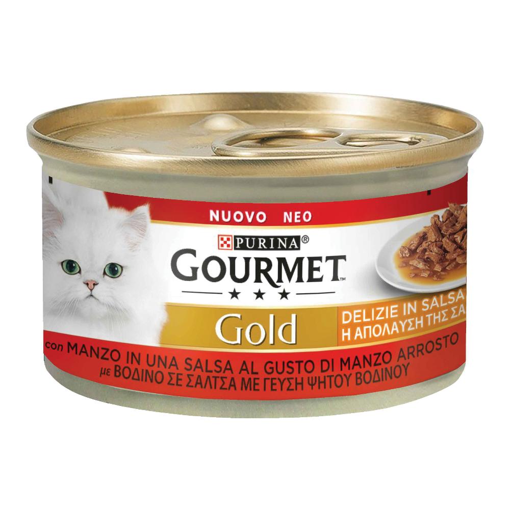 NESTLE' PURINA GOURMET GATTO GOLD DELIZIE IN SALSA MANZO 85GR (lattina)