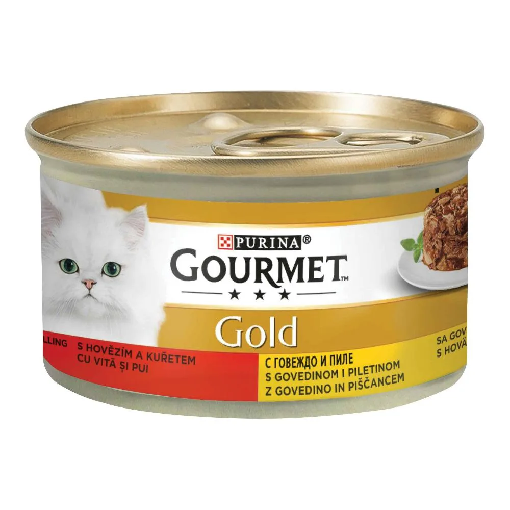 NESTLE' PURINA GOURMET GATTO GOLD INTRECCI MANZO POLLO 85GR (lattina)