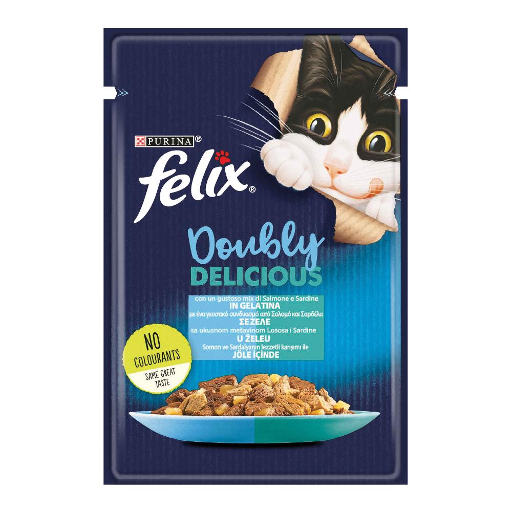 NESTLE' PURINA FELIX GATTO GHIOTTONERIE DOUBLY DELICIOUS JELLY SARDINE SALMONE 85GR (bustina)