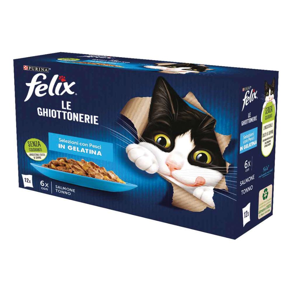 NESTLE' PURINA FELIX GATTO GHIOTTONERIE JELLY SELEZIONI SALMONE/TONNO 12x85GR (bustina) MULTIPACK
