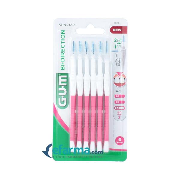 GUM Bi-Direction Scovolino Interdentale ISO 3 1,2 mm 6 Pezzi Testina Orientabile Anti-Placca