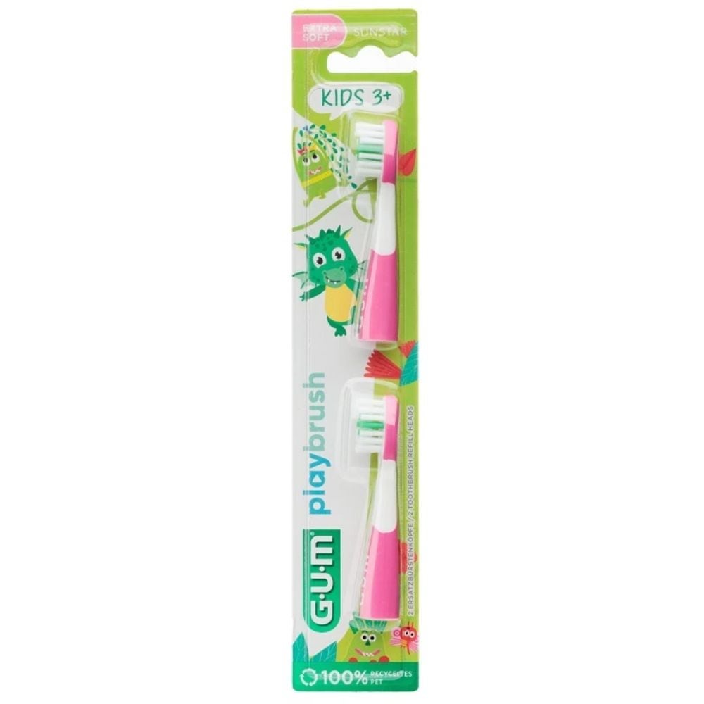 Gum Playbrush Kids Testine di Ricambio 3+ anni colore Rosa, 2 testine
