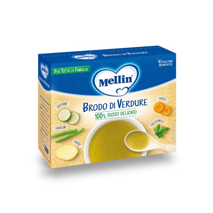 Mellin Brodo di Verdure, 10 Bustine Monodose da 8 g