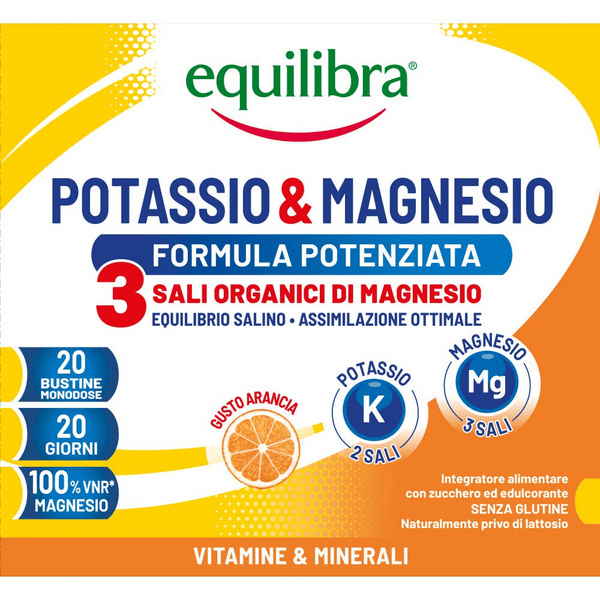 Equilibra Potassio & Magnesio Formula Potenziata Integratore Sali Minerali 20 Bustine