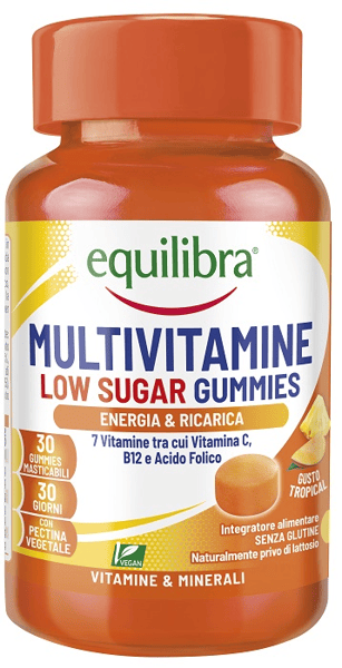 Equilibra Multivitamine Low Sugar Integratore Energia e Ricarica Gusto Tropical 30 Gummies