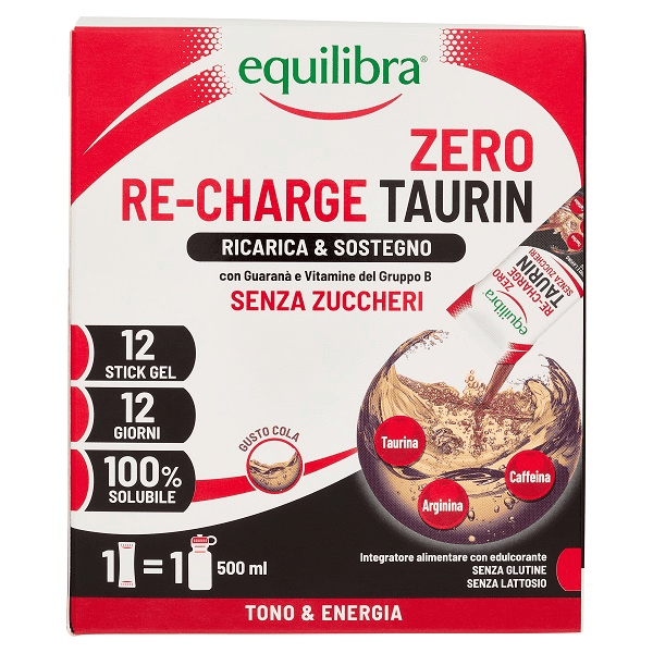 Equilibra Zero Re-Charge Taurin Integratore Ricarica e Sostegno 12 Stick Gel