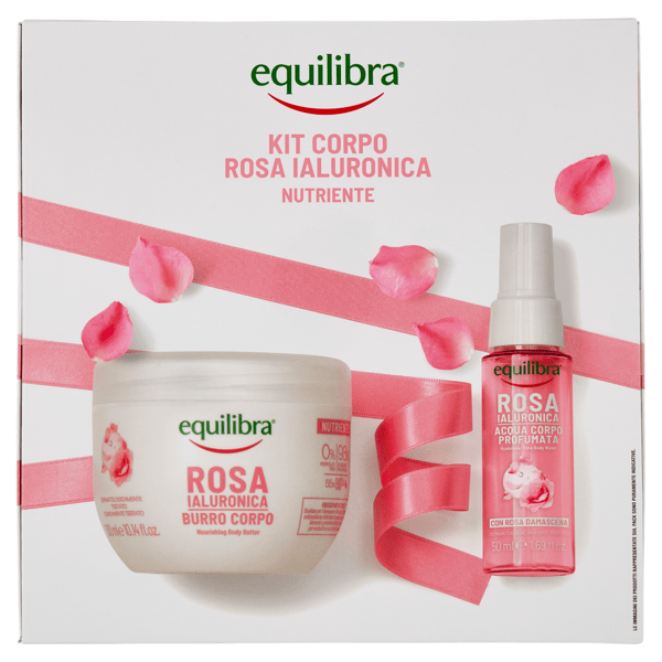Equilibra Cofanetto Regalo Corpo Rosa Ialuronica Nutriente Burro Corpo 300 ml + Acqua Corpo 50 ml
