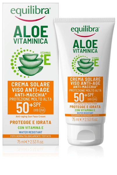 Equilibra Aloe Vitaminica + Vitamina E Spf 50+ Crema Solare Viso Anti-age Anti-macchia 75ml