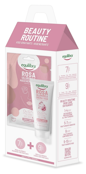 Equilibra Beauty Routie Viso Idratante Rigenerante Rosa Ialuronica Maschera + Ialluronica Crema 1 pz Set