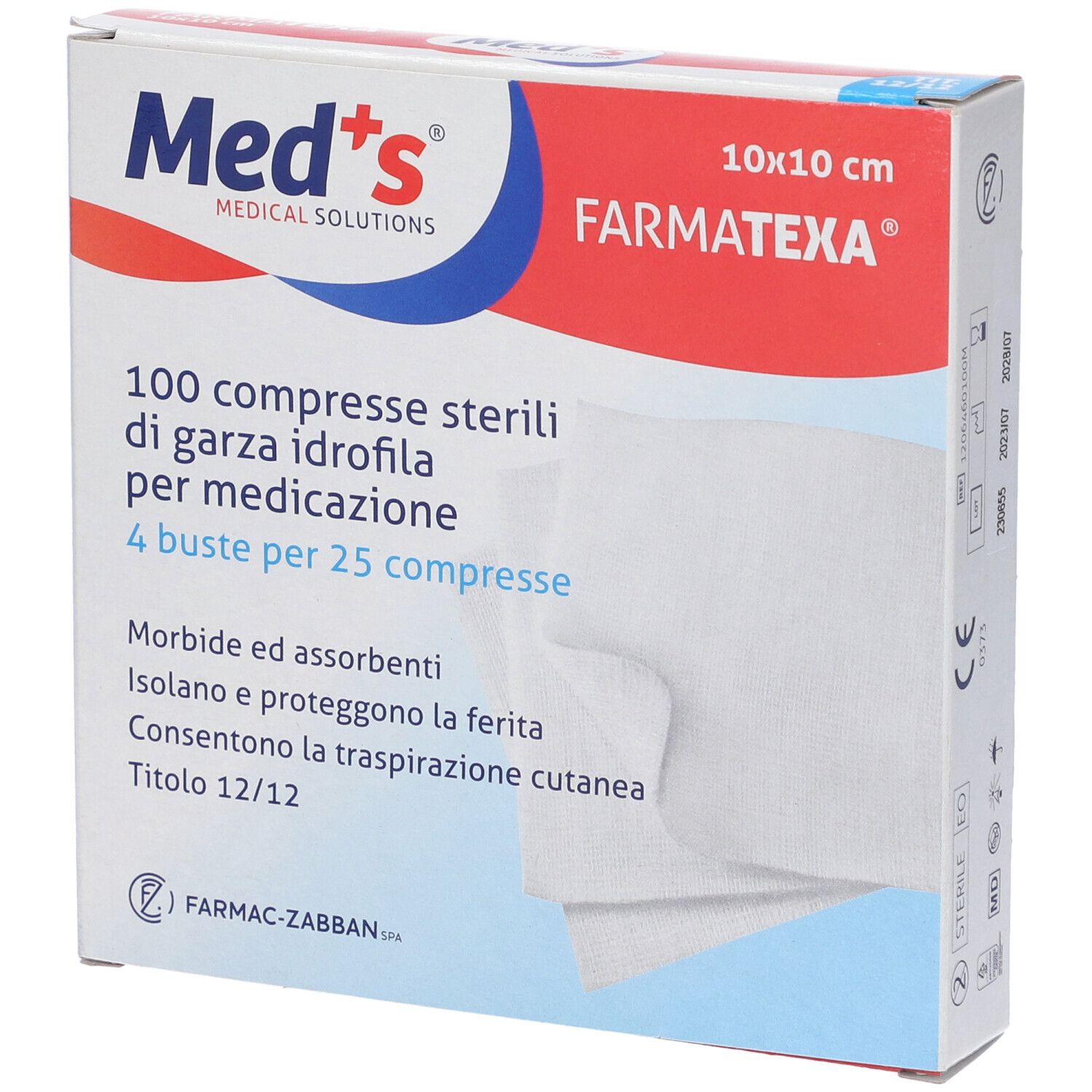 Garza Compressa Meds Farmatexa Idrofila 12/12 10X10Cm 100 Pezzi St