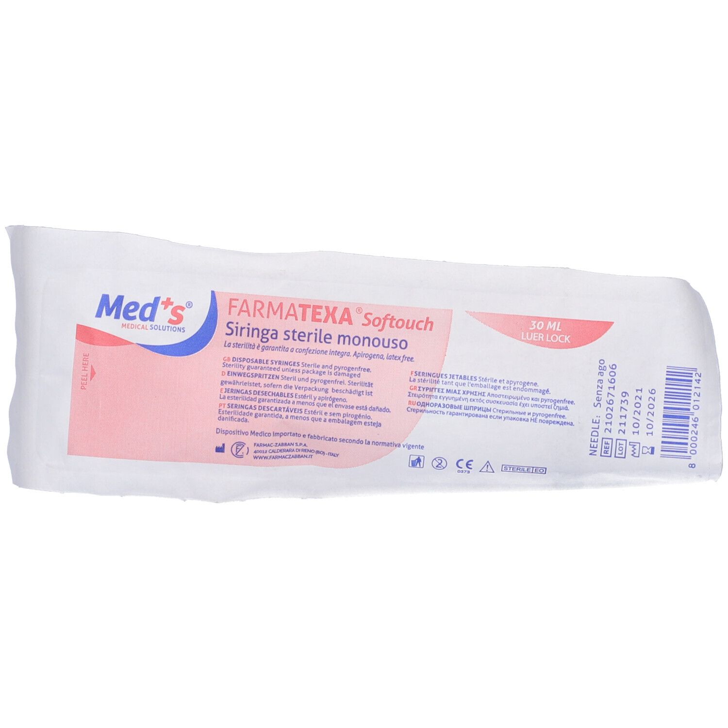 Siringa Meds Senza Ago Cono Centrale Luer Lock 1 pz Siringhe