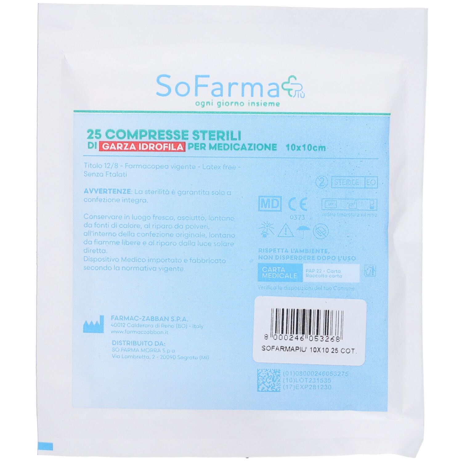 Sofarmapiu' Compressa In Cotone 10X10 Cm 2 25 pz idrofilo