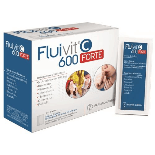 Fluivit C 600 Forte Integratore per il Benessere di Naso e Gola 14 Bustine
