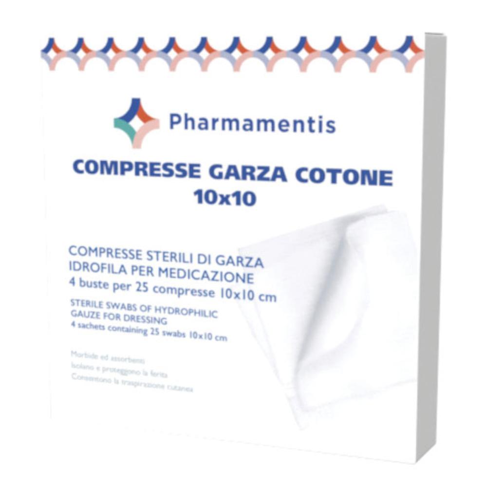 Vim Compresse di garza Pharmamentis 10x10 - Garza sterile in puro cotone per medicazioni, 100 pezzi