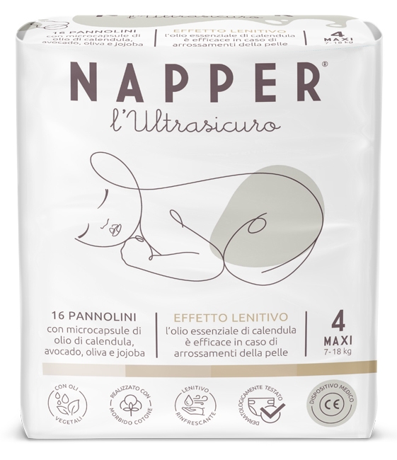 Napper L'Ultrasicuro Pannolino Maxi Taglia 4 Peso 7-18 Kg, 16 Pannolini