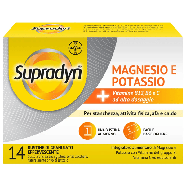 Supradyn Magnesio e Potassio, Integratore Sport con Vitamine B, Vitamina C e Minerali 14 Bustine Effervescenti