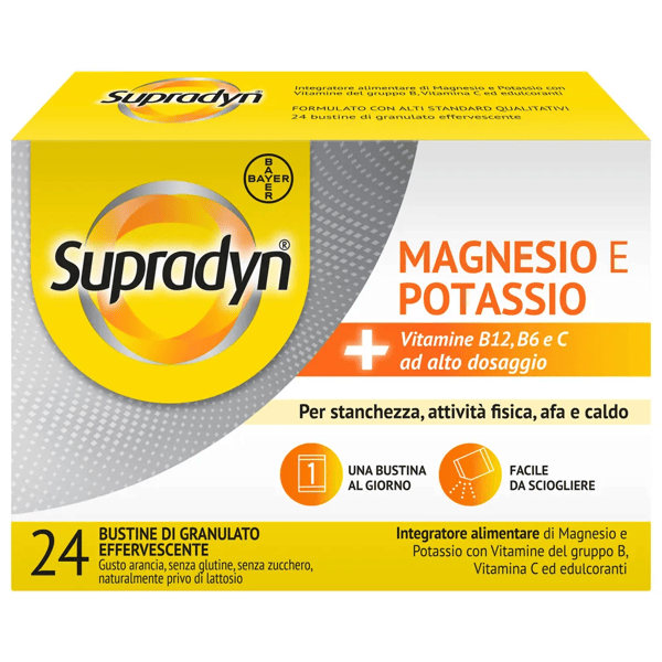 Supradyn Magnesio e Potassio Integratore Con Vitamine B, Acido Folico e Minerali 24 Bustine Effervescenti