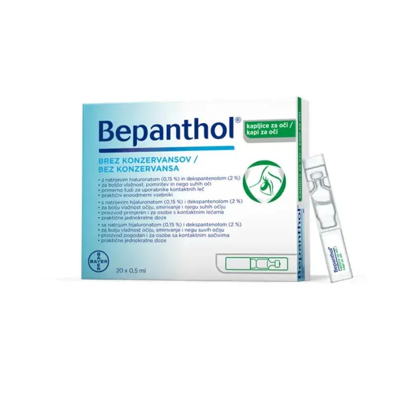 Bepanthenol Collirio Monodose Gocce con Acido Ialuronico e Pantenolo, Occhi Secchi, 20 x 0,5 ml