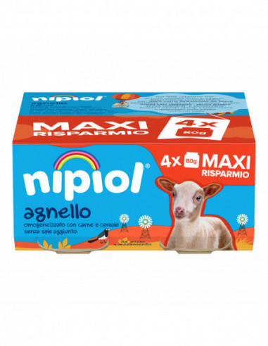 NIPIOL - OMOGENIZZATO DI CARNE , AGNELLO 4+ MESI ( 4X80 GR )