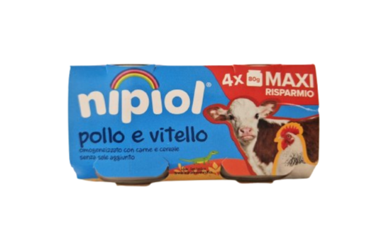 NIPIOL - OMOGENIZZATO DI CARNE POLLO VITELLO , 4+ MESI ( 4X80 GR )