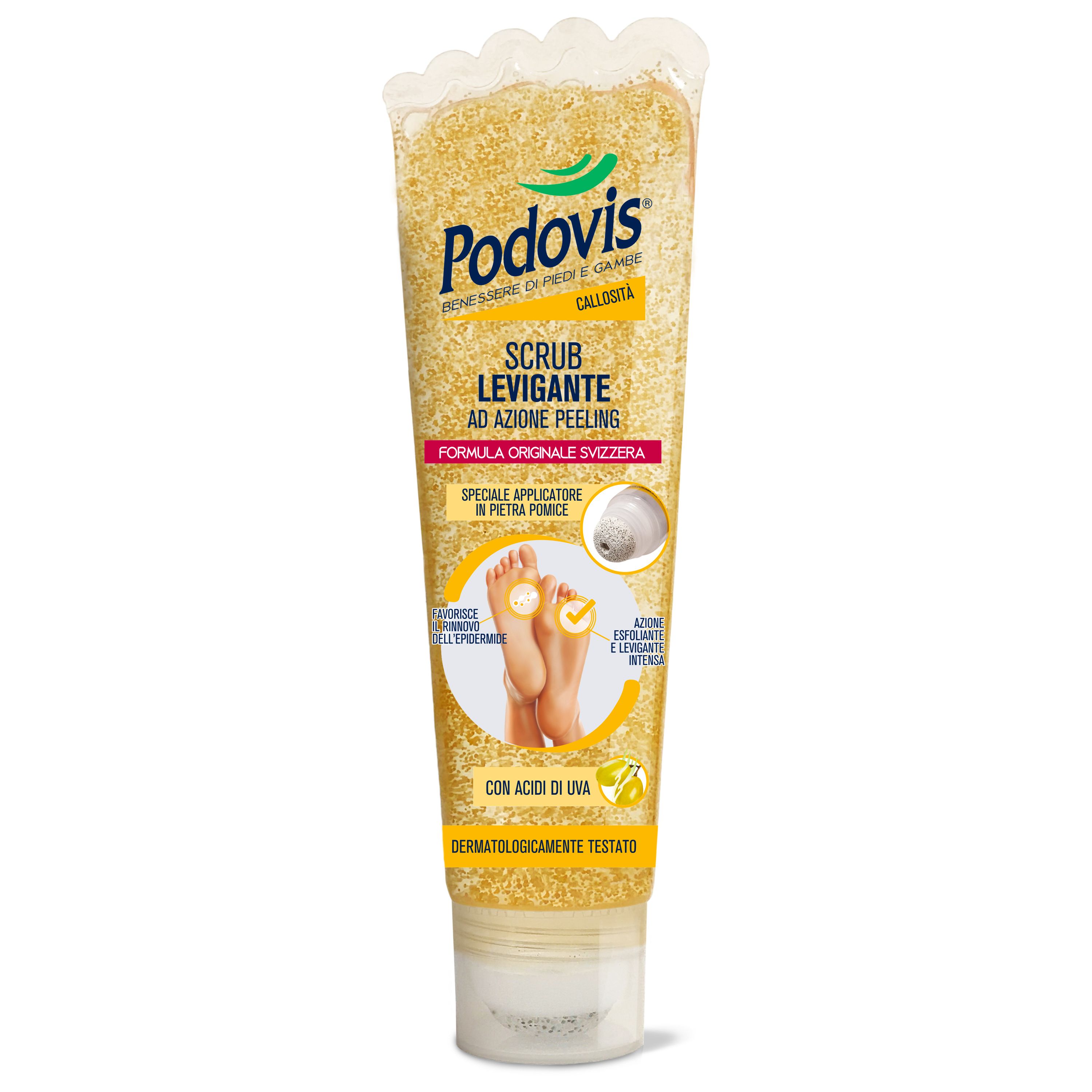 Podovis, Scrub Levigante Peeling, Esfoliante per Piedi,Pelle Morbida, Con Uva Bianca e Papaya,150 ml 150