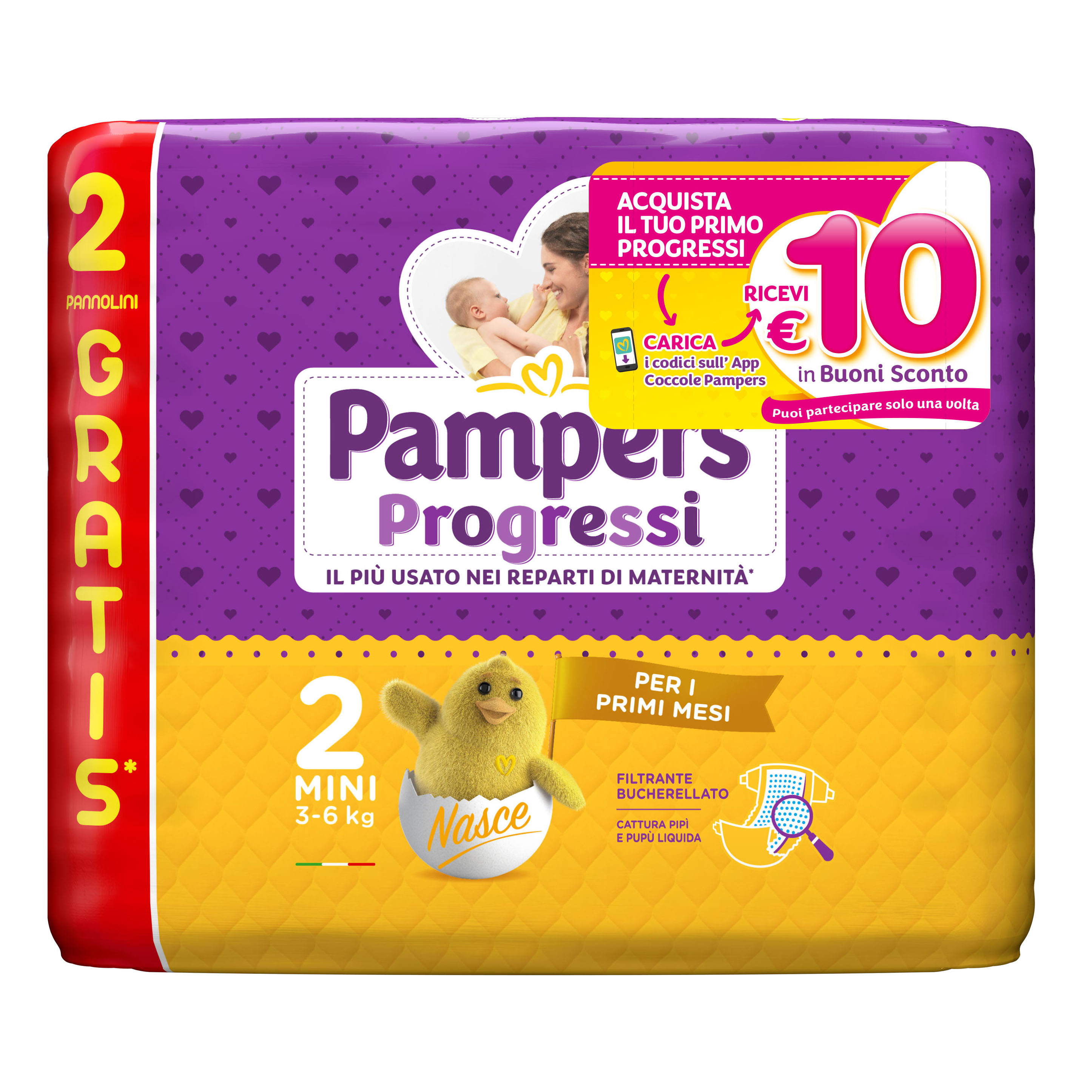Pampers progressi mini pannolino 2 3-6kg 30 pezzi