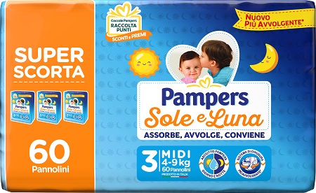 Pampers Sole E Luna Pannolini 4-9kg Taglia 3 Midi 60 Pezzi — confronto prezzi