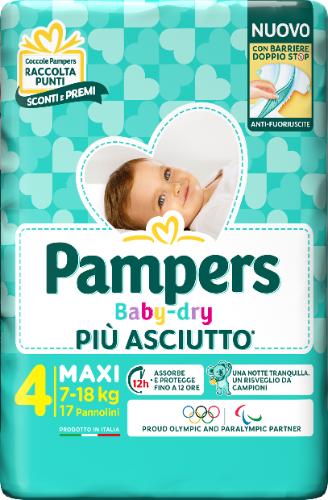 Pampers Baby Dry Maxi Pannolino Tripla Azione 7-18 Kg Misura 4 17 Pezzi