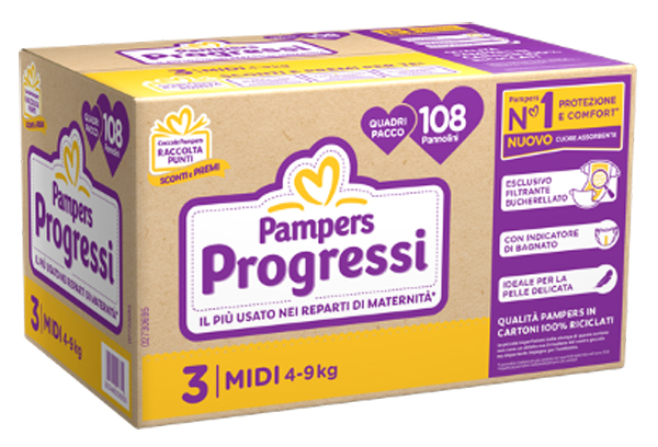 Pampers Quadri Progressi Midi Pannolini 108 Pezzi